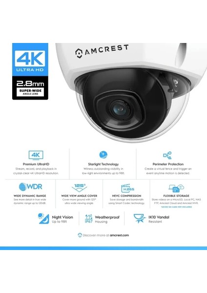 Ultrahd 4K (8mp) Dış Mekan Güvenlik Poe Ip Kamera - Siyah Beyaz fiyatları