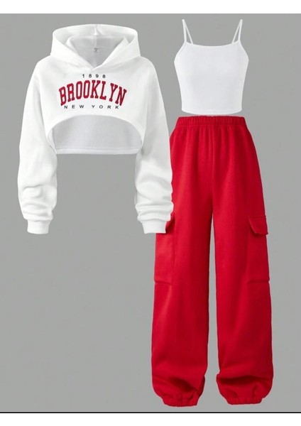 Broklyn Baskılı 3 Lü Crop Takım Kız Çocuk