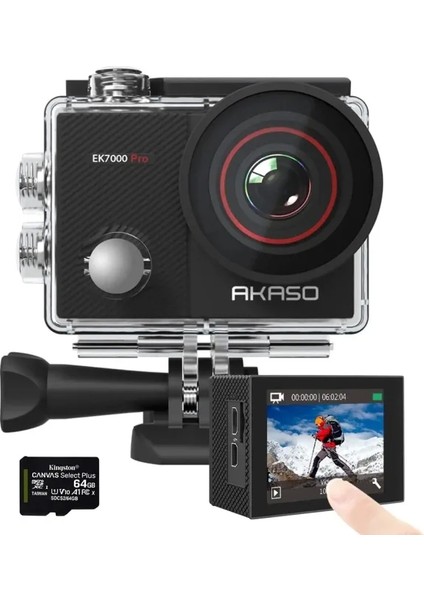 EK7000 Pro 4K Dokunmatik Ekran Sualtı Aksiyon Kamerası With 64GB Microsd Card