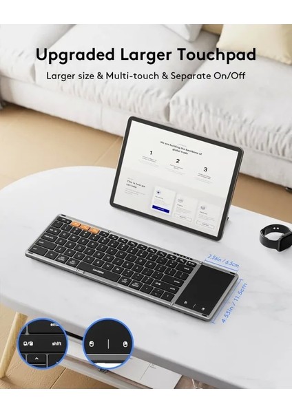 Touchpadli Katlanabilir Bluetooth Klavye Space Gray