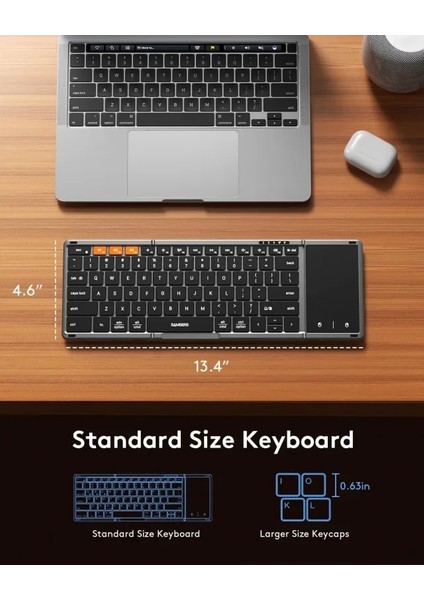 Touchpadli Katlanabilir Bluetooth Klavye Space Gray