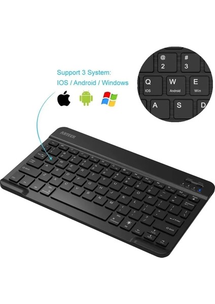 HB030B Taşınabilir 7 Renkli Arkadan Aydınlatmalı Bluetooth 3.0 Klavye