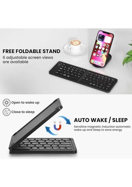 Dokunmatik Yüzeyli Katlanabilir Bluetooth Klavye Black