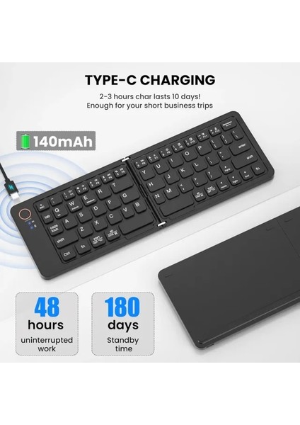 Dokunmatik Yüzeyli Katlanabilir Bluetooth Klavye Black