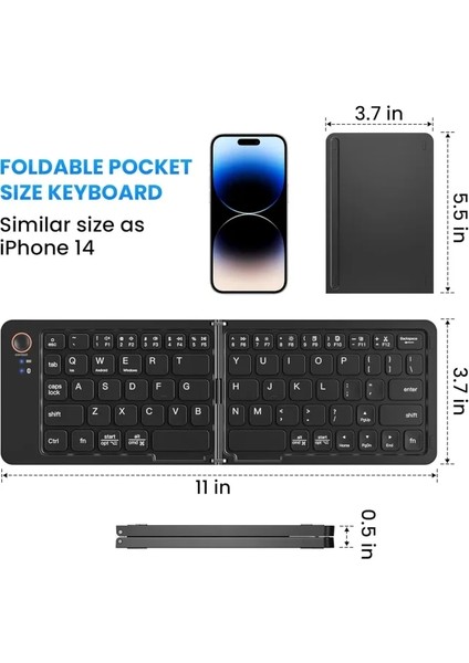 Dokunmatik Yüzeyli Katlanabilir Bluetooth Klavye Black