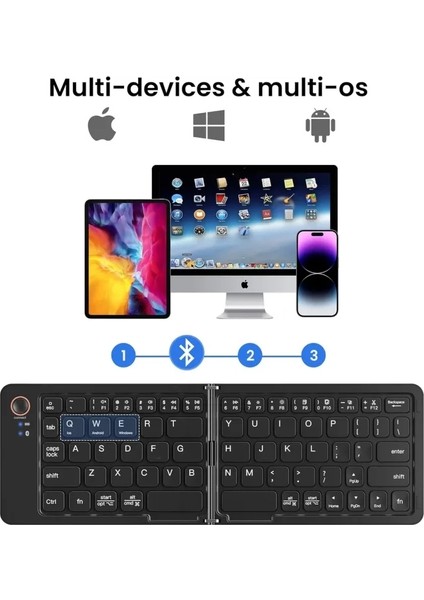 Dokunmatik Yüzeyli Katlanabilir Bluetooth Klavye Black