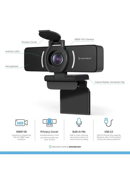 AWC205 1080P Mikrofonlu ve Gizlilik Kapaklı Web Kamerası