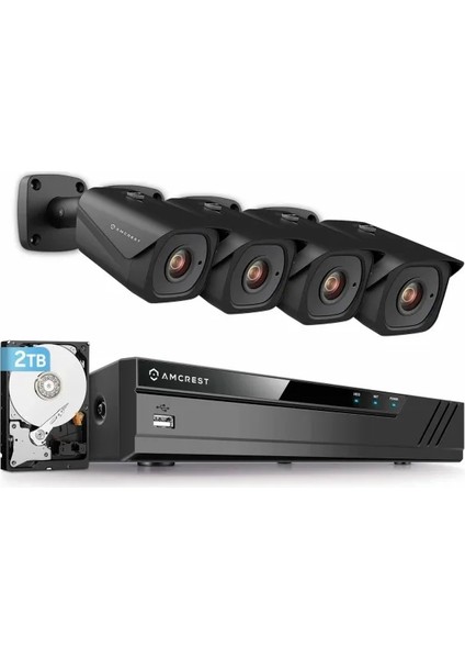 4K Güvenlik Kamera Sistemi 4K 8mp Black - 8ch Nvr + 4 Bullets (2.8 mm) W/ 2tb HDD