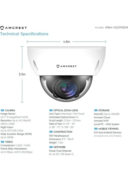4K Optik Zoom Ip Değişken Odaklı 8mp Dış Mekan Güvenlik Kamerası modelleri