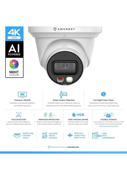 Ultrahd 4K (8mp) Ip Poe Aı 15FPS Kamera White