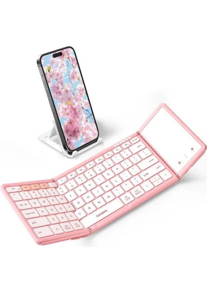 Touchpadli Katlanabilir Bluetooth Klavye Cute Pink