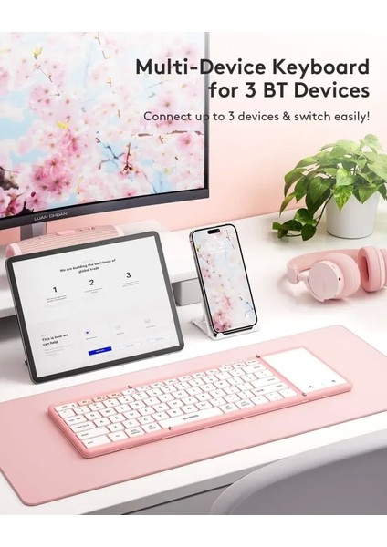 Touchpadli Katlanabilir Bluetooth Klavye Cute Pink
