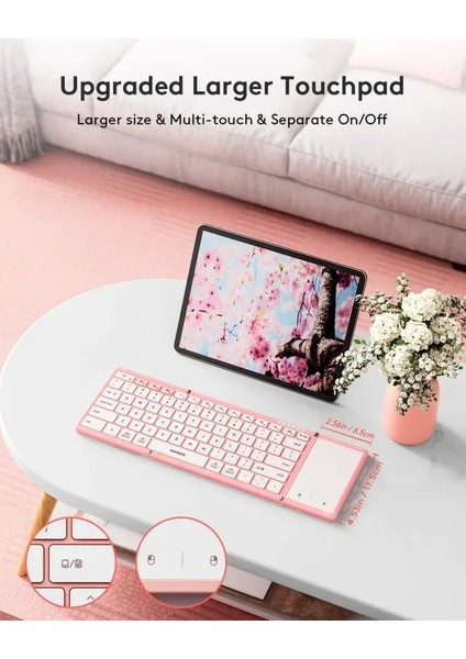 Touchpadli Katlanabilir Bluetooth Klavye Cute Pink