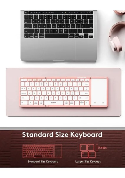 Touchpadli Katlanabilir Bluetooth Klavye Cute Pink