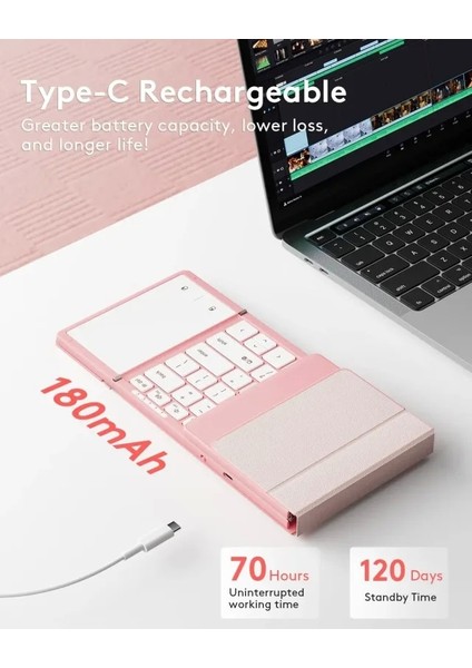 Touchpadli Katlanabilir Bluetooth Klavye Cute Pink