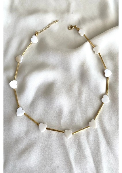 Sedef Doğaltaşlı Kalp Choker Kolye