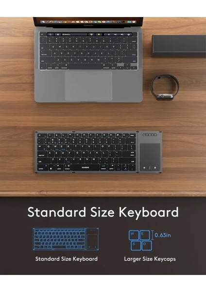 Dokunmatik Yüzeyli Katlanabilir Bluetooth Klavye Dark Gray