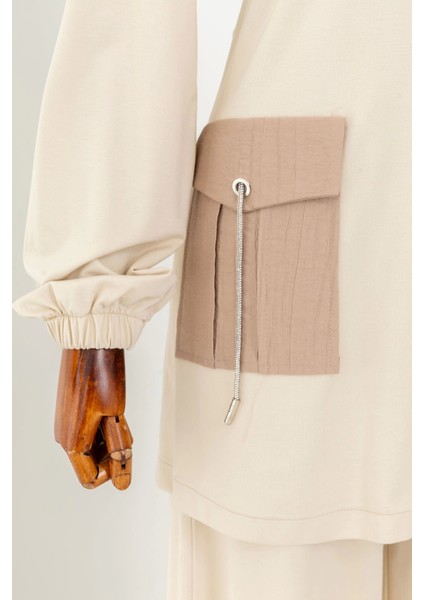 Cep Detaylı Ceketli Pantolonlu Takım- Açık Vizon indirimleri