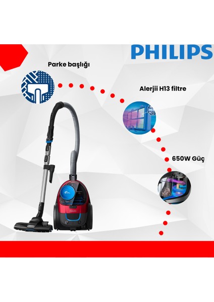 Phılıps Power Pro City Toz Torbasız Elektrik Süpürgesi 650 W Güç Allergy H13 Filtre Parke Başlığı
