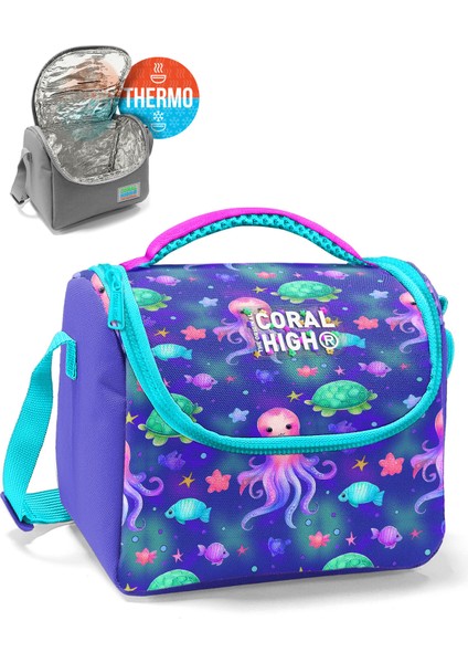 Kids Lavanta Turkuaz Deniz Temalı Thermo Beslenme Çantası 12783