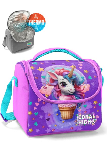 Kids Mor Pembe Unicorn Desenli Thermo Beslenme Çantası 12782