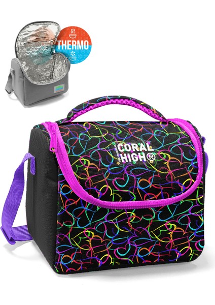 Çok Renkli Kalp Desenli Thermo Beslenme Çantası 22770