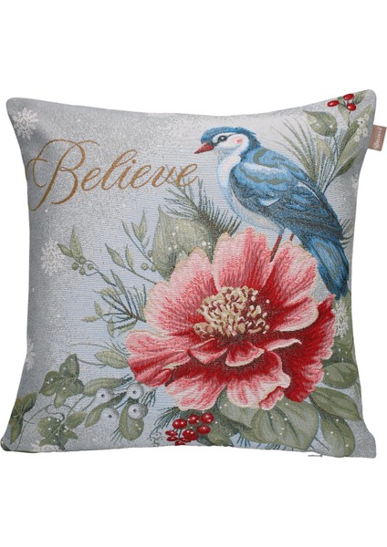 Belıeve Sage Jakarlı Dokuma Goblen Dekoratif Yılbaşı Kokina Kırlent 45 x 45