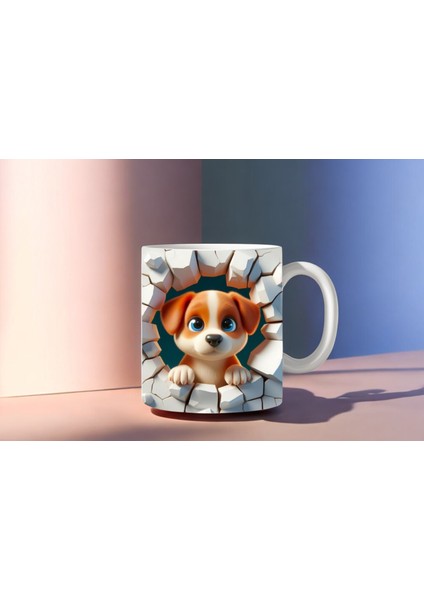 3D Basklı Seramik Kupa Bardak Minik Köpek
