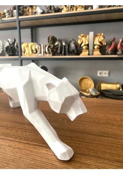 Dekoratif Kübik Leopar Biblo Beyaz