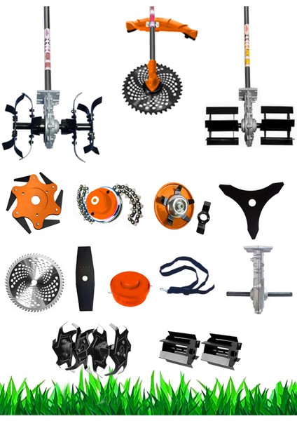 Germany W-F50 11 In 1 Ful Set Yan Tipi Benzinli Tırpan + Toprak Eşeleme + Akrobat Çapa Roket Başlık