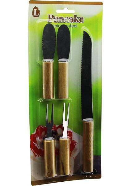 5 Pcs : 2+2+1 2 Adet Tırtıklı Kahvaltı Bıçak+ 2 Adet Peynir Çatalı + 1 Adet Ekmek Bıçak Ahşap Saplı Bıçak Set-Findit