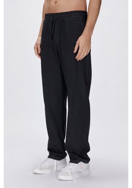 Bad Bear Flow Bol Kesim Erkek Keten Pantolon Siyah modelleri