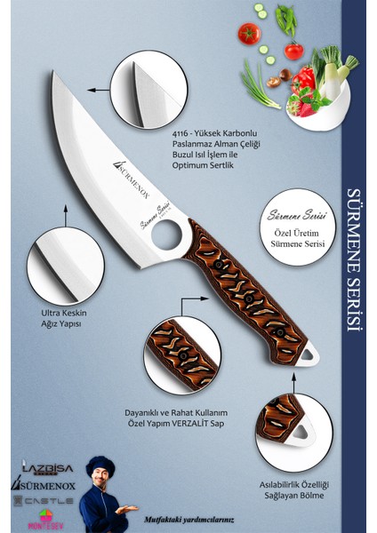 Sürmene Serisi Sivri Mutfak Kamp Şef Bıçak Et Ekmek Sebze Salata Kamp Şef Bıçağı Kahve (MFT-029)