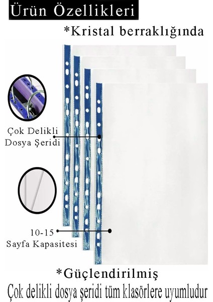 Poşet Dosya A4 Kristal 100 Adet Kalın Poşet Dosya Föy Mavi Şeritli 100 Mikron Şeffaf Belge Arşivleme Büro Ofis Okul