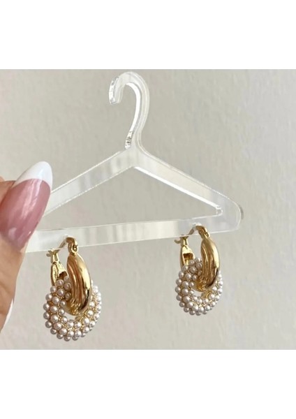 Inci Halka Charmlı Altın Kaplama Halka Küpe