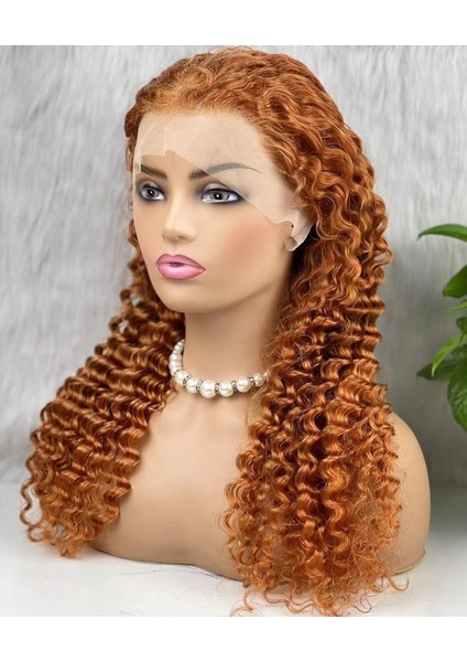 Gerçek Front Lace Tül Peruk - Afro Dalgalı - Bakır 70x75 cm