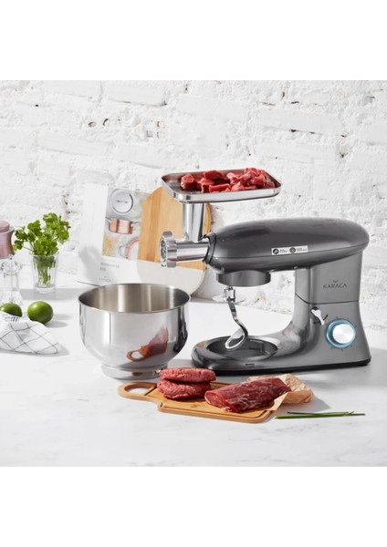Multichef Stand Mikser 6 Kademeli Hız Ayarı Balon Çırpıcı Düz Karıştırıcı Hamur Kancası Mutfak Şefi 1900W 5,5 Lt (Kıyma Çekme /sucuk-Sosis/içli Köfte Aparatlı)