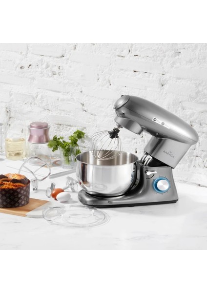 Multichef Stand Mikser 6 Kademeli Hız Ayarı Balon Çırpıcı Düz Karıştırıcı Hamur Kancası Mutfak Şefi 1900W 5,5 Lt (Kıyma Çekme /sucuk-Sosis/içli Köfte Aparatlı)