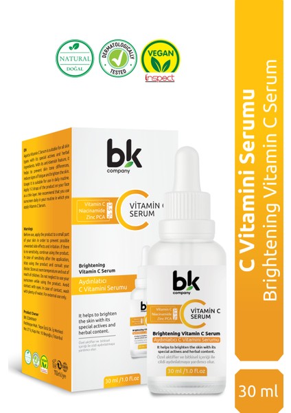 C Vitamini Parlak Süper Aydınlatıcı Ton Eşitleyici Serum 30ml (%3,5 Vitamin C,Niacinamide, Zinc Pca)