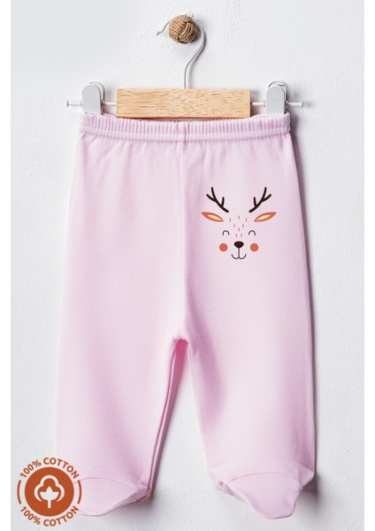 Unisex Bebek Penye Organik Pamuklu Figür Baskılı 0-6 Ay Patikli Bebek Tek Alt 6'lı Set