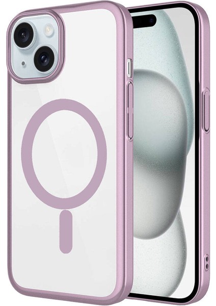 Apple iPhone 15 Plus Kılıf Wireless Şarj Özellikli Sert Pc Zore Mat Riksos Magsafe KAPAK-PEMBE-86804