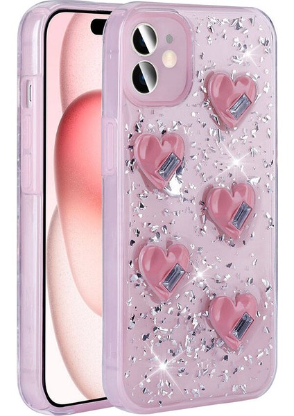 Apple iPhone 14 Kılıf Airbagli Simli Arka Yüzey Zore Işıltı Silikon KAPAK-PEMBE-8680436785614-NOİR10