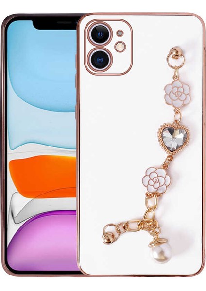 Apple iPhone 12 Uyumlu El Tutamaçlı Kamera Korumalı Zore Taka Silikon KAPAK-BEYAZ-8680436521595-TA74622-NO