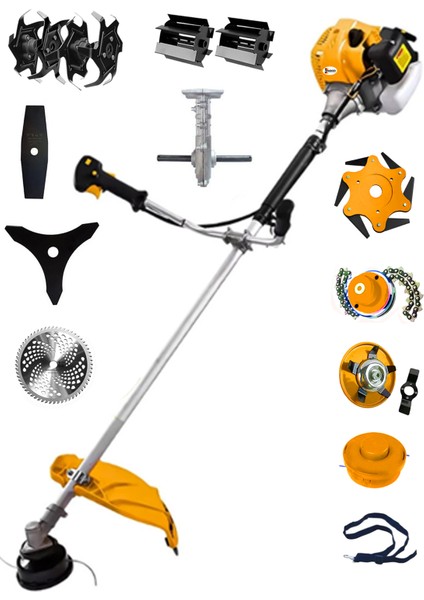 Alman WX-F80 11 In 1 Ful Set Yan Tipi Benzinli Tırpan + Toprak Eşeleme + Akrobat Çapa Roket Başlık