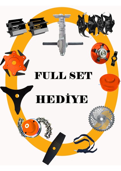 Alman WX-F80 11 In 1 Ful Set Yan Tipi Benzinli Tırpan + Toprak Eşeleme + Akrobat Çapa Roket Başlık
