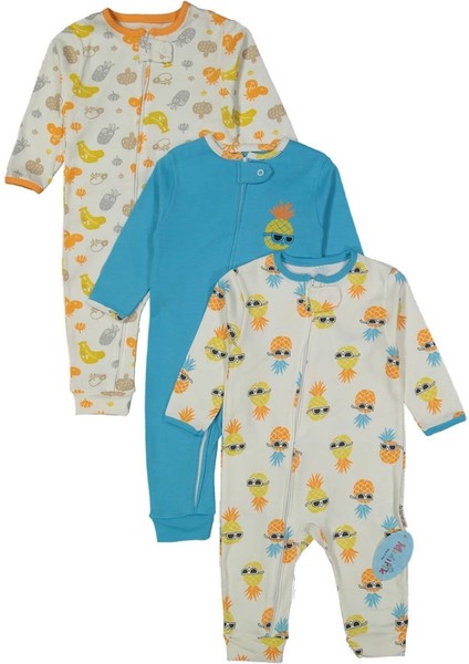 Unısex 9/18 Ay Fermuarlı Ananas Baskı Tulum