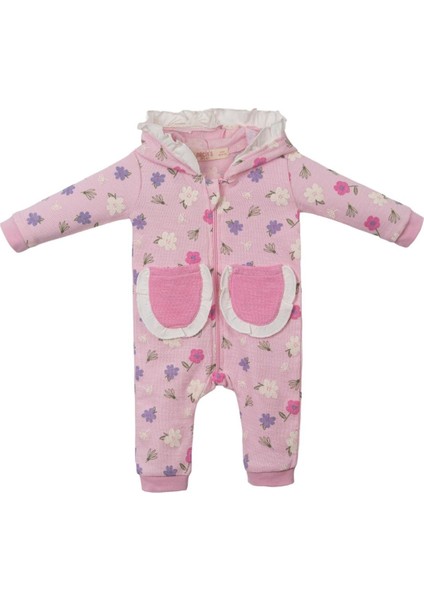 Kız 9/18 Ay Çiçekli Fırfırlı Cepli Tulum