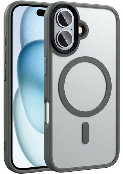 Apple iPhone 16 Plus Kılıf Mat Arka Yüzey Wireless Şarj Özellikli Zore Flet Magsafe Kapak-Titanyum-G