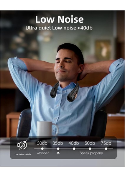 Boyun Fanı, LED Ekranlı Kişisel Fan, Şarj Edilebilir 3600MAH Ev, Seyahat, Spor Için 3 Hız Ayarlı USB Siyah (Yurt Dışından)