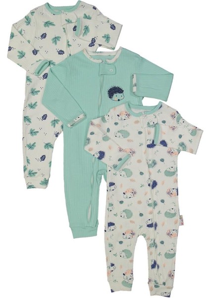 Unısex 9/18 Ay Fermuarlı Yapraklı Kirpi Tulum